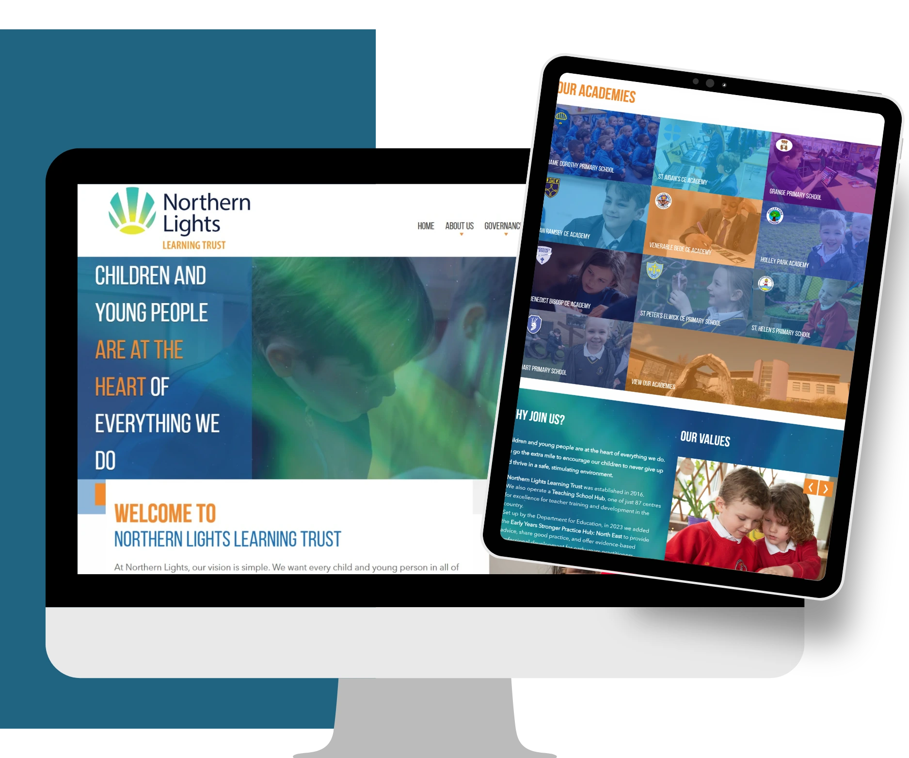 image of a mulit-academy trust on an iMac and iPad