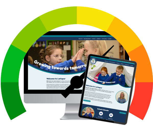Image of a school website with a performance scale